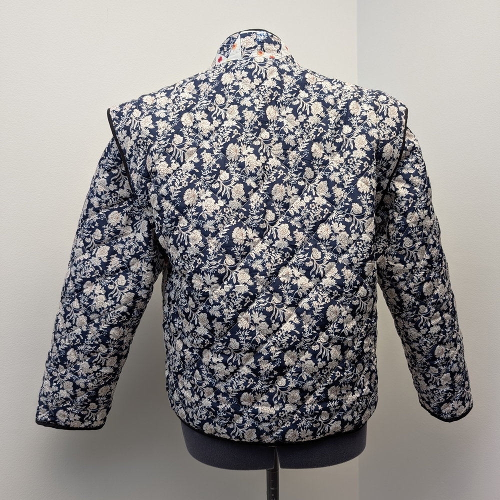 Floral Patchwork Quilted Jacket Blue White Yellow… - image 3